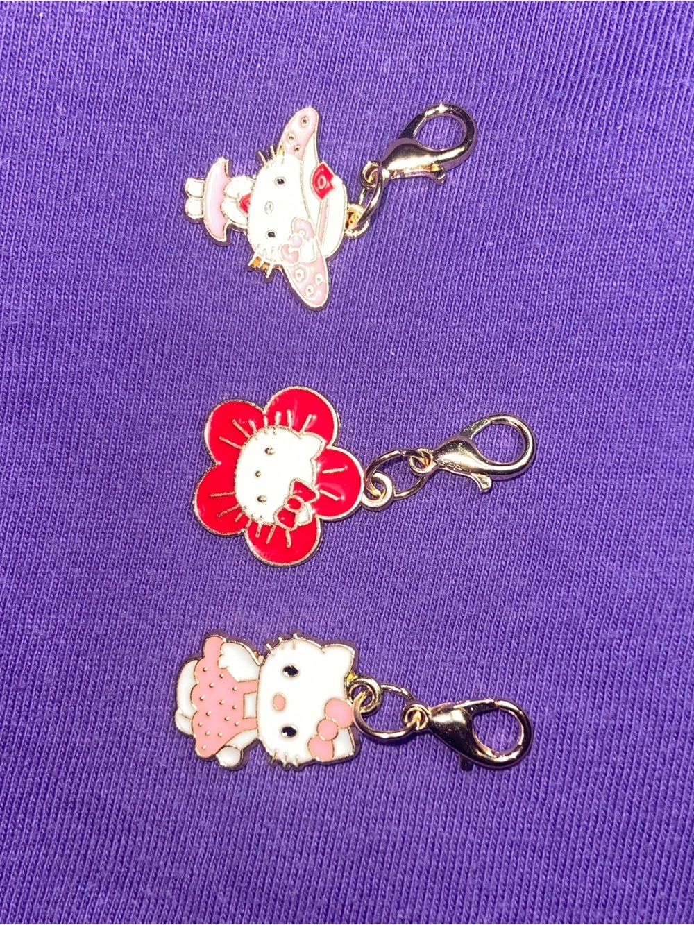 Hello Kitty Pink and Peach Satin Scrunchie Set with Character Charms - Picture 3 of 4